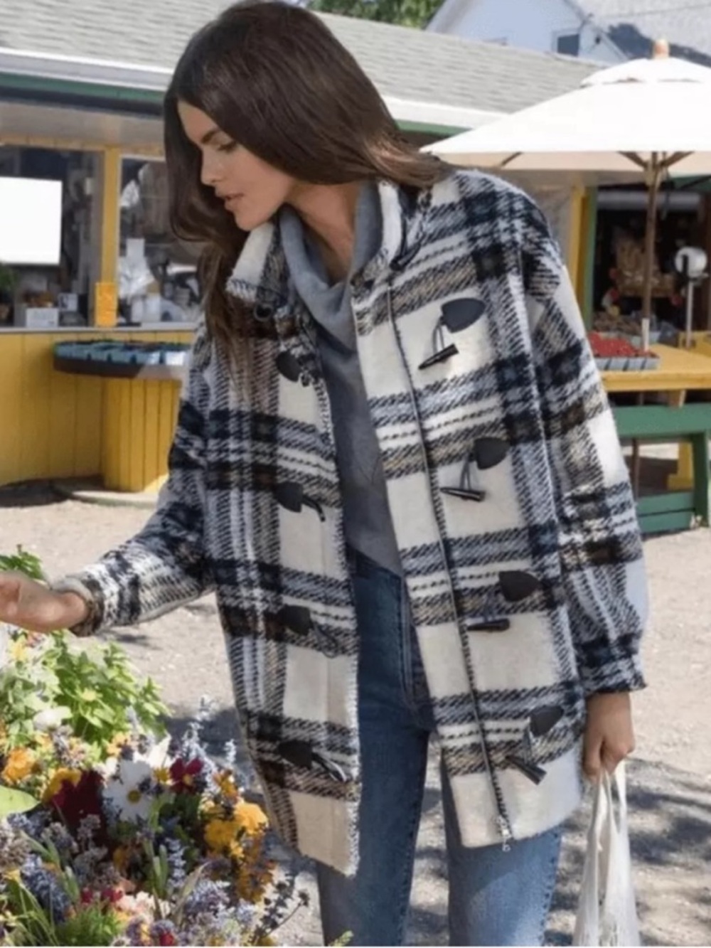 VERONICA BEARD CAEL OVERSIZED TARTAN PLAID DICKEY COAT TOGGLE ZIP CLOSURE Sz 2